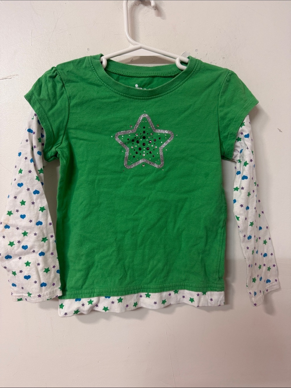 Circo Green Long Sleeve Layered-Look Top with Star Applique Y2K